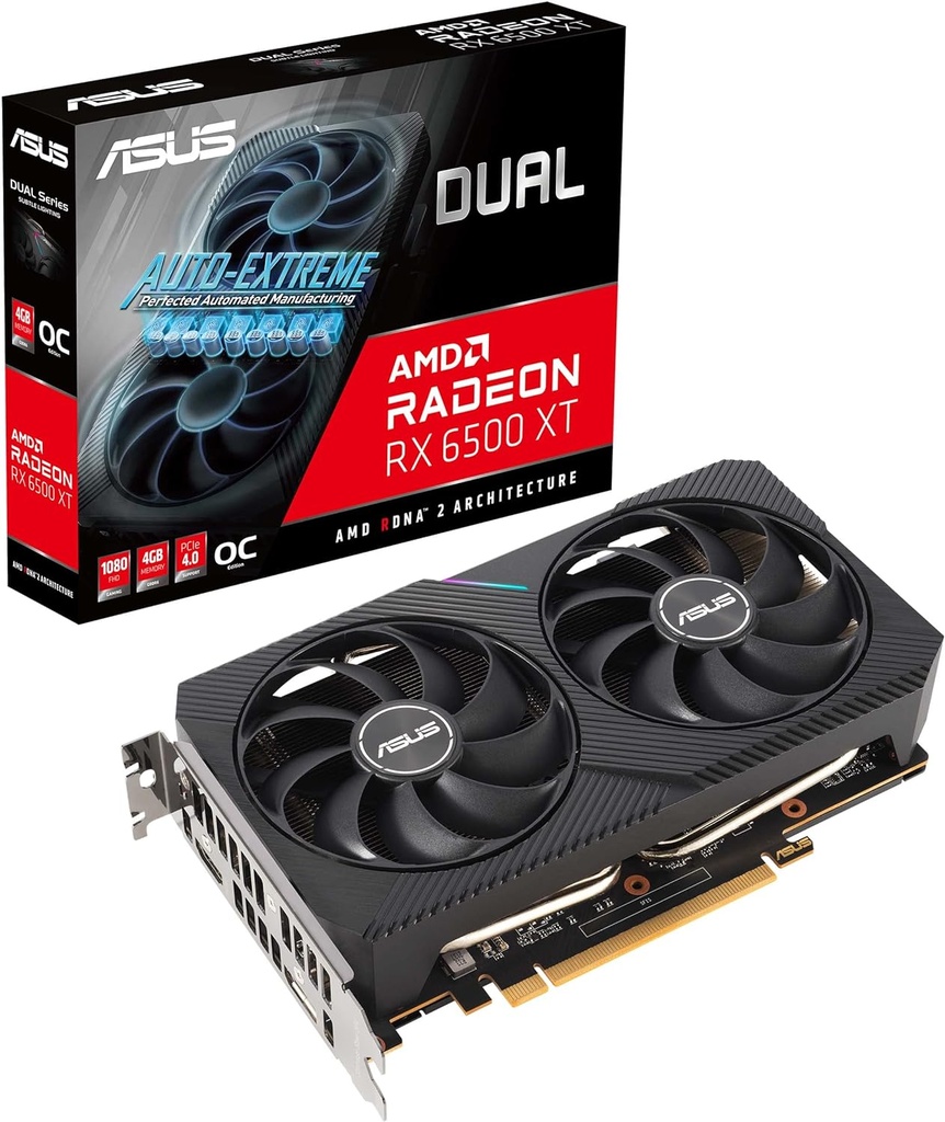 [DUAL-RX6500XT-O4G] Asus Dual Radeon RX 6500 XT Dual OC Edition 4GB GDDR6 64 Bit Graphics Card