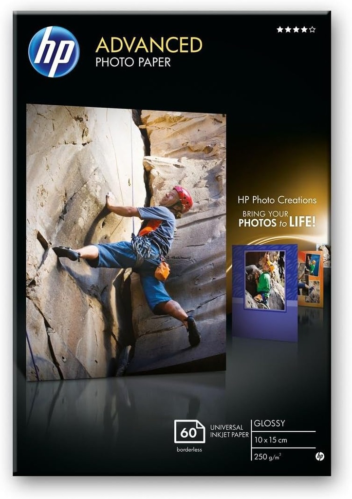 HP Advanced Glossy Photo Paper, 250 g/m², 10 x 15 cm, 60 Sheets