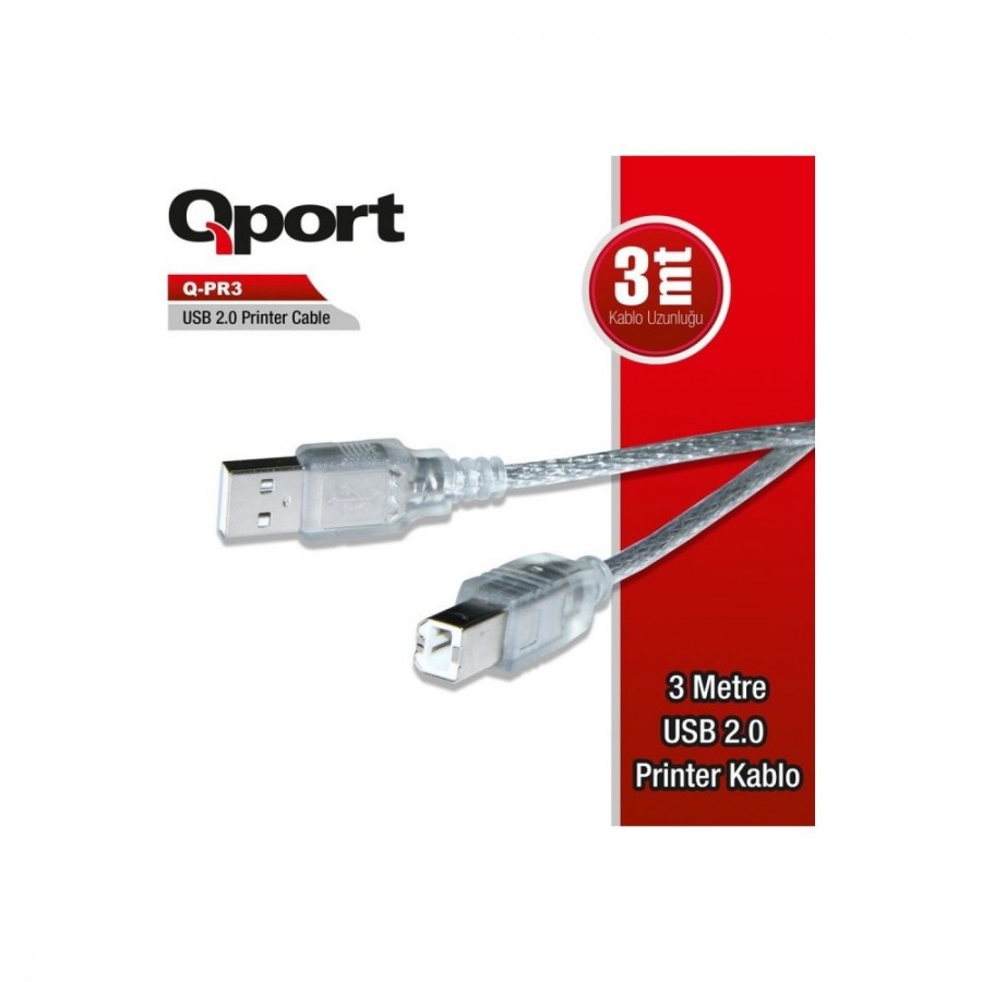 [Q-PR3] Qport Q-PR3 USB 2.0 Yazıcı Kablosu (Am-Bm) 3M