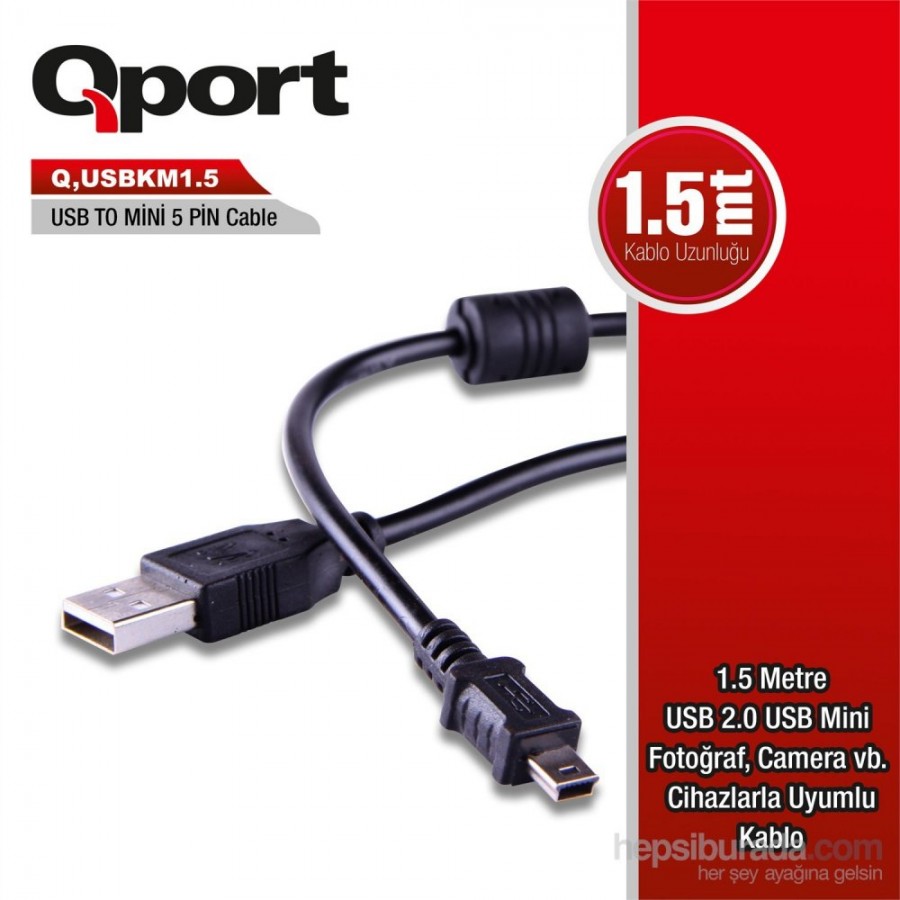 Qport 1.5 M 5Pin USB 2.0 Kamera Şarj+Data Kablosu
