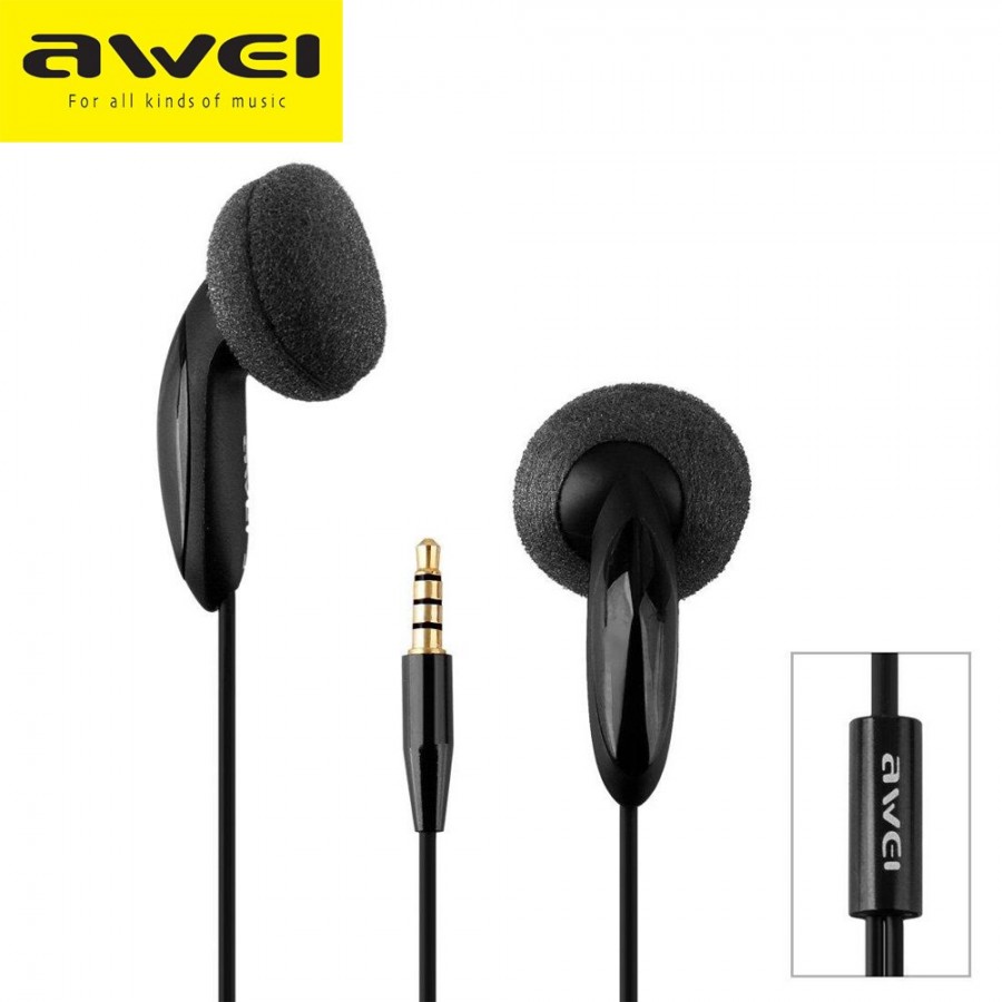 Awei ES12i 3.5 mm Stereo In-Ear Headphone with Microphone, Black
