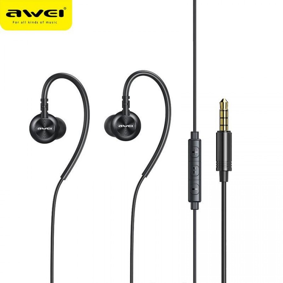 Awei L3 3.5mm Wired Headphone with Microphone, Black