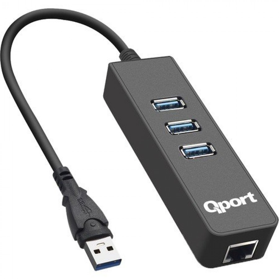 Qport Q-U3G 3Port USB 3.0 Çoklayıcı, Gigabit Ethernet Adaptör