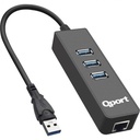 Qport Q-U3G 3Port USB 3.0 Çoklayıcı, Gigabit Ethernet Adaptör