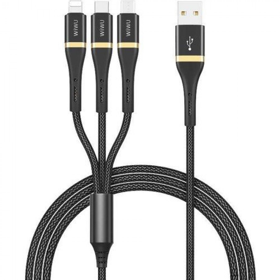 Wiwu ED-104 3 in1 1.2m USB Şarj Kablosu, Siyah