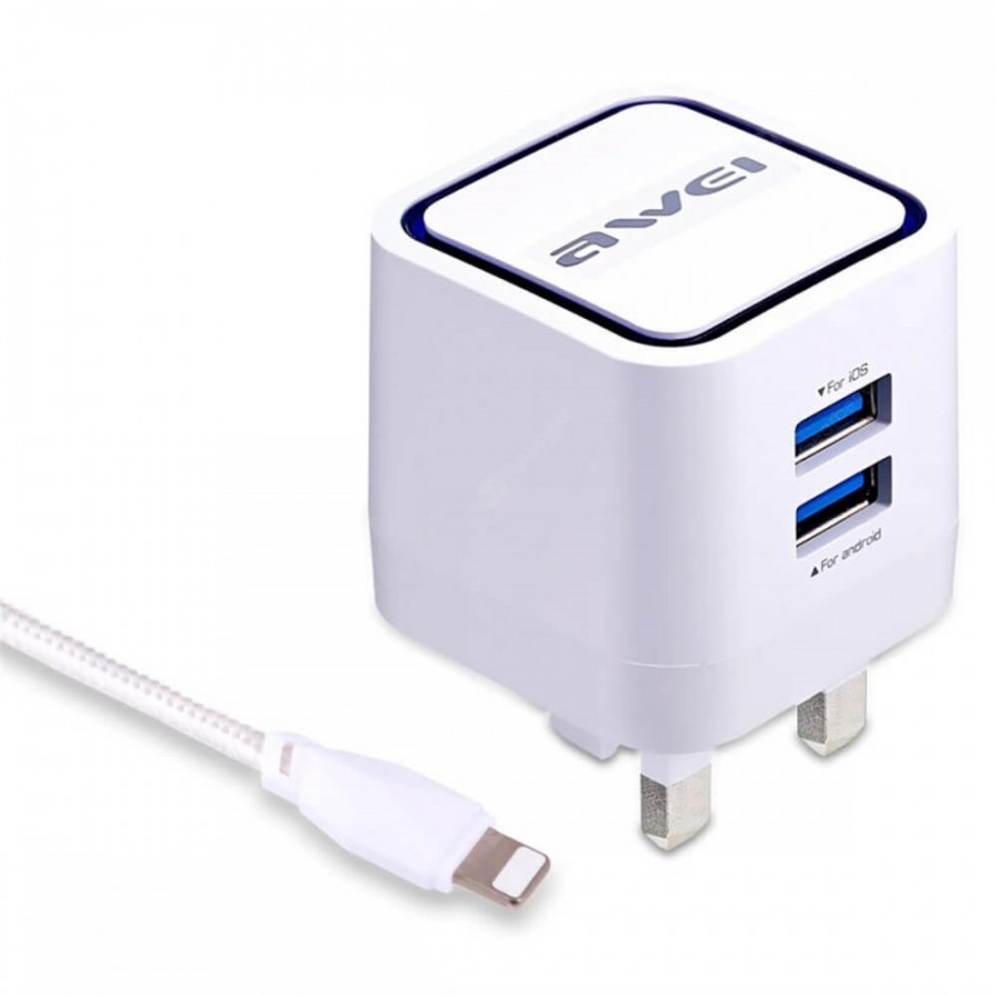 Awei C-950 Lightning Cable and Fast Charging Adapter, White