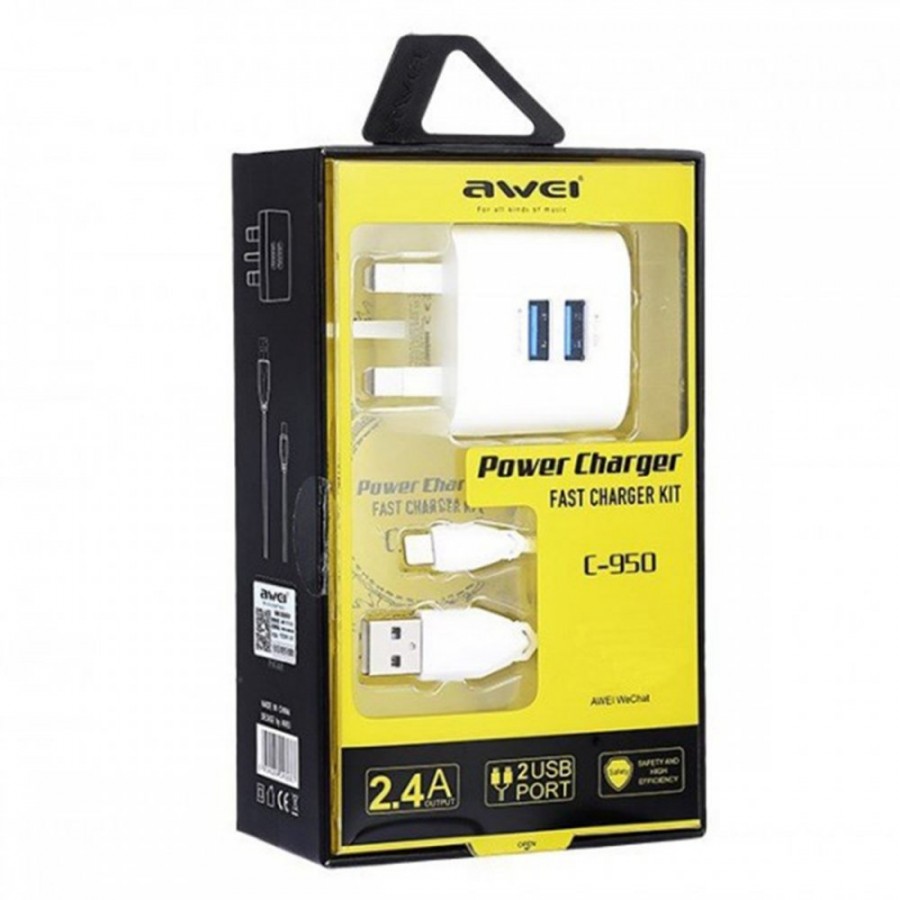 Awei C-950 Micro Usb Hızlı Şarj Adaptörü ve Şarj Kablosu, Beyaz