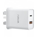 Wiwu Comet USB-C + QC3.0 UK 20W Power Adapter, White