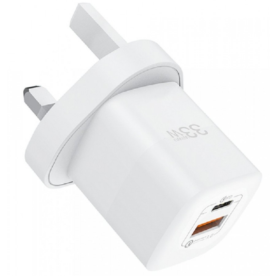 Wiwu 33W Gan Fast Charger USB-C + QC3.0 Charging Adapter