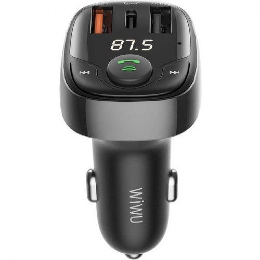 Wiwu PC600 36W Fast Charging Supported Bluetooth FM Transmitter with Digital Display
