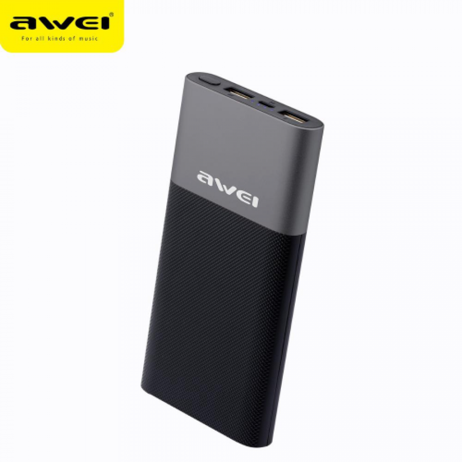 Awei P53K Dual USB Output 10.000 MAh Powerbank, Gray