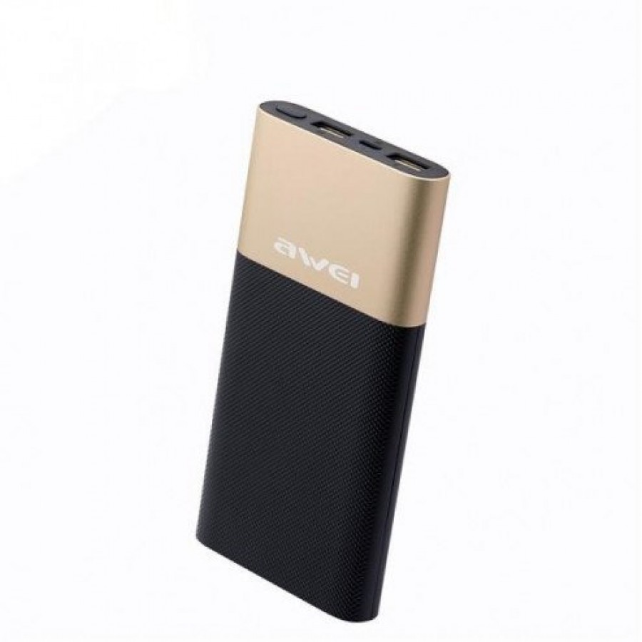 Awei P53K 10.000 MAh Powerbank with Dual USB Output, Gold