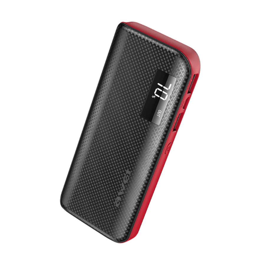 Awei P76K 10.000mAh LED Ekran Powerbank, Siyah-Kırmızı