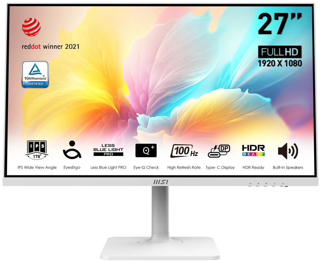 MSI Modern 27¨ FHD 16:9 Flat IPS 100HZ 1MS Adaptive-Sync Pivot Type-C Monitor, White