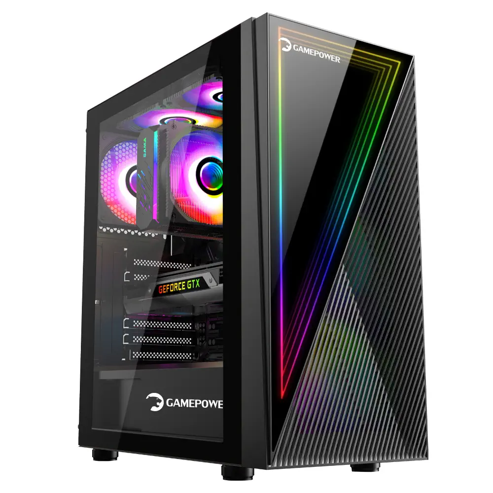 Gamepower Ravadin ATX 3* ARGB Infinity Fan 700W PSU Gaming Case, Black