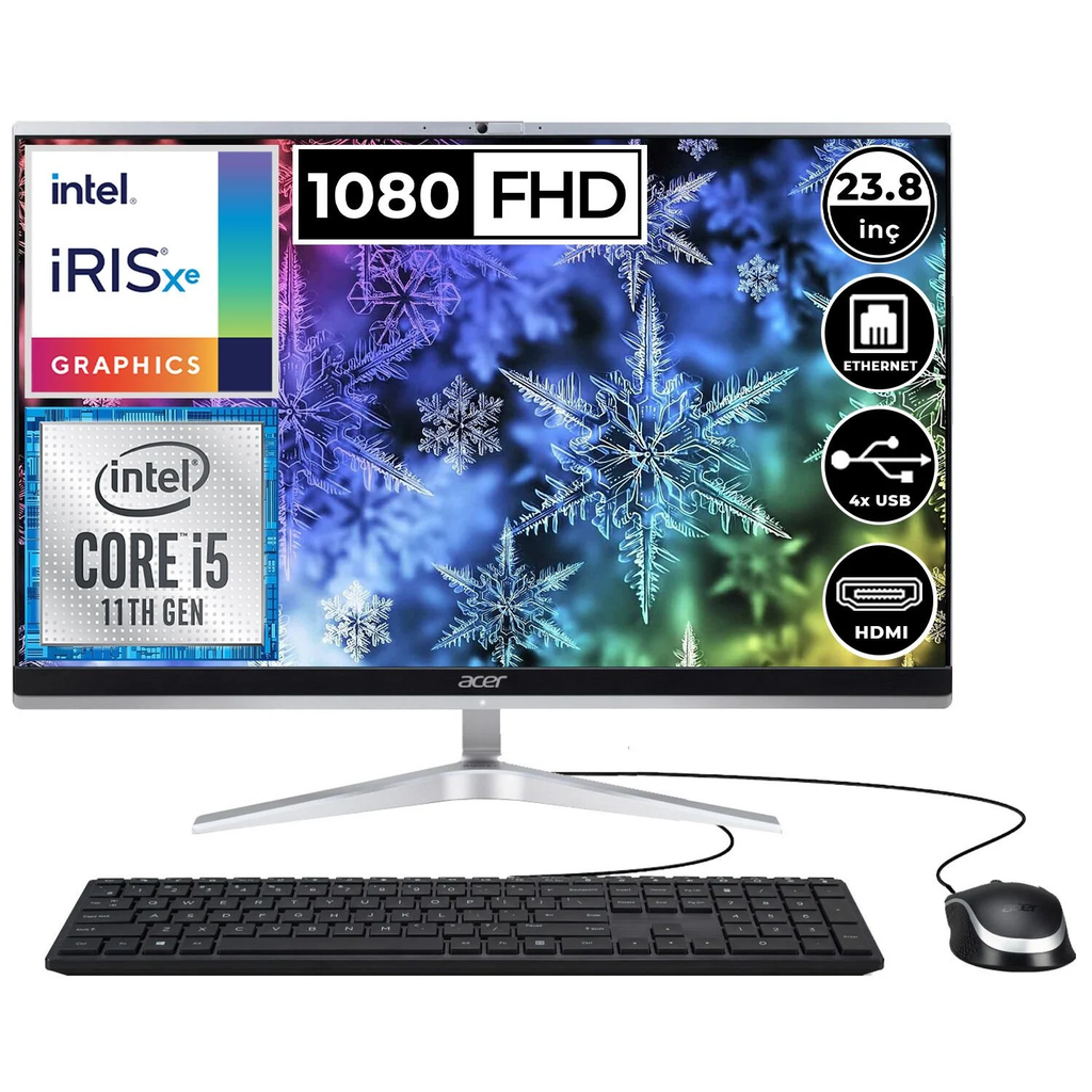 Acer Aspire C24-1650 i5-1135G7 8 GB 256 GB SSD Iris Xe Graphics 23.8" Full HD All in One PC
