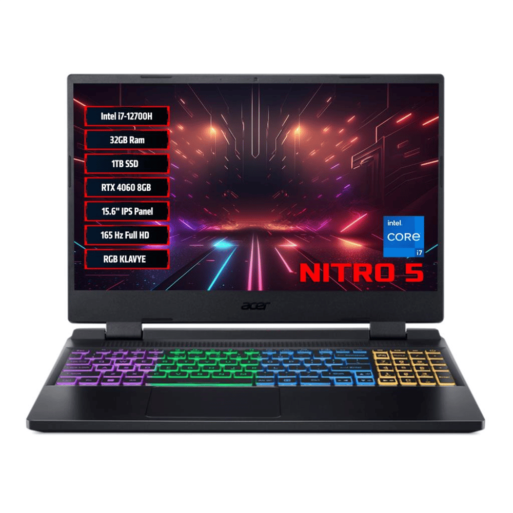 Acer Nitro 5 AN515-58-75K0  i7-12700H 32 GB 1 TB SSD RTX4060 15.6" Full HD Oyuncu Notebook