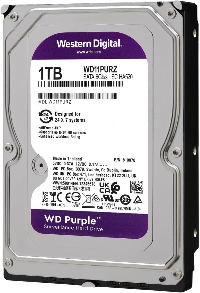 Western Digital 1 TB Purple WD10PURZ SATA 3.0 5400 RPM 3.5" Harddisk