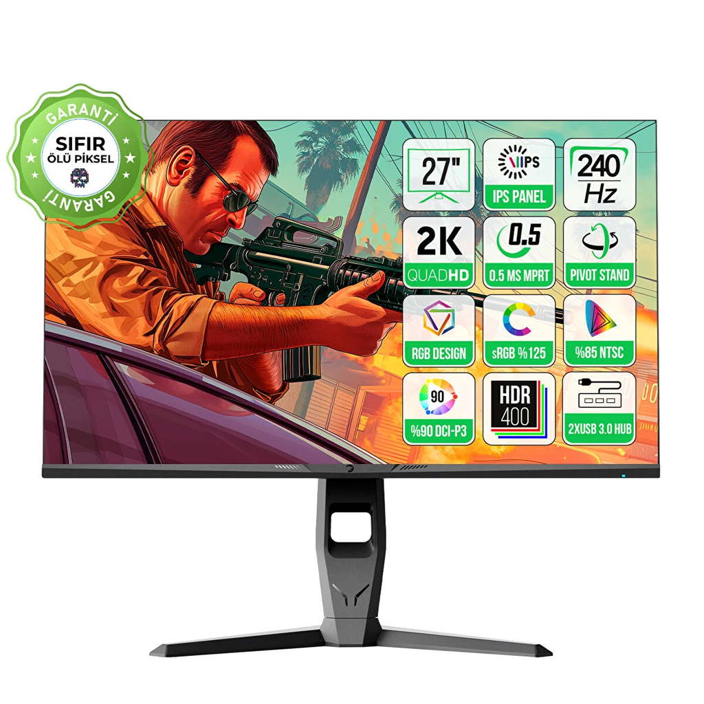 GamePower Royal V40 27" RGB 240Hz 0.5Ms 2K QHD Flat IPS Pivot, Gsync Gaming Monitor