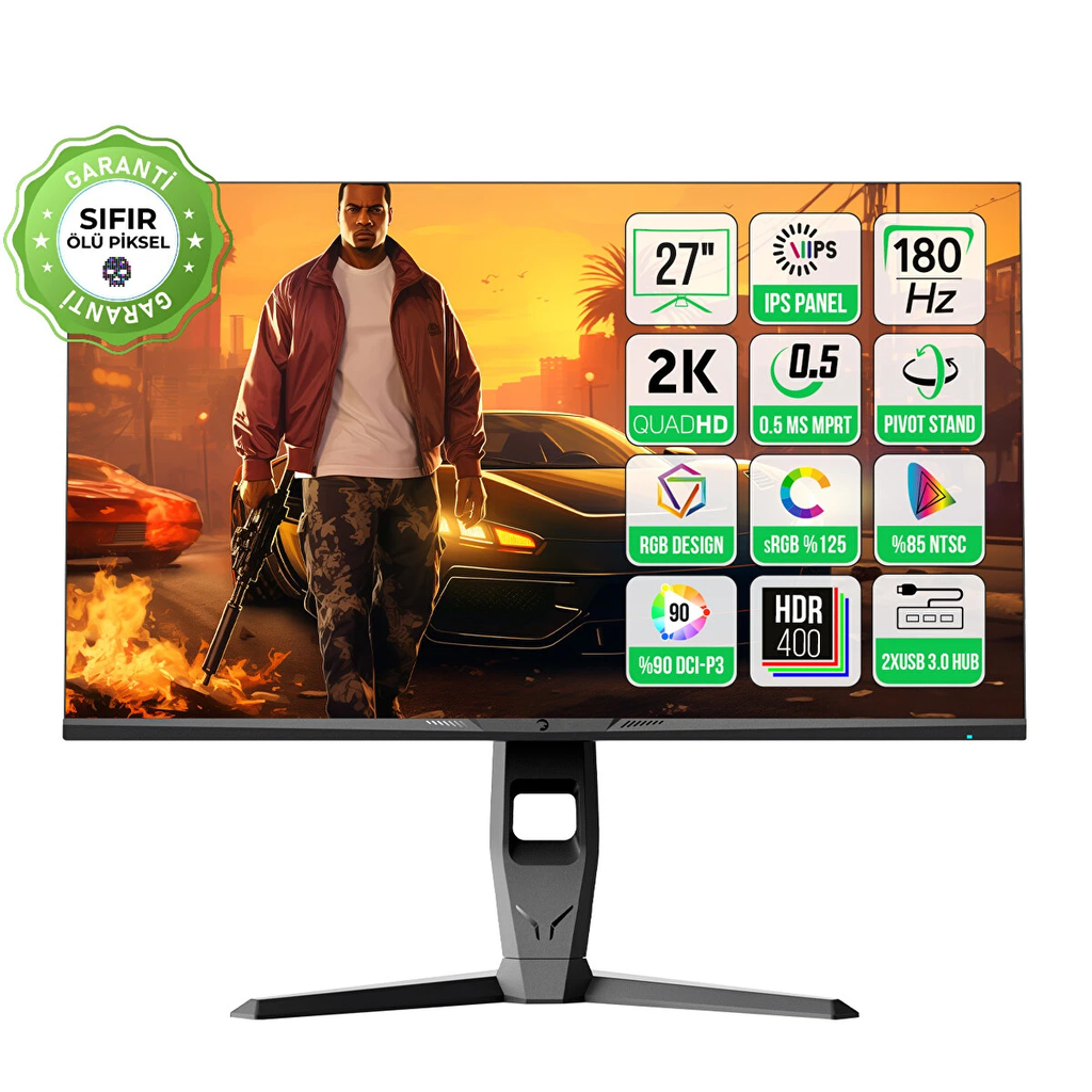 GamePower Royal T20 27" RGB 180Hz 0.5Ms 2K QHD Flat IPS Pivot, Gsync Oyuncu Monitör