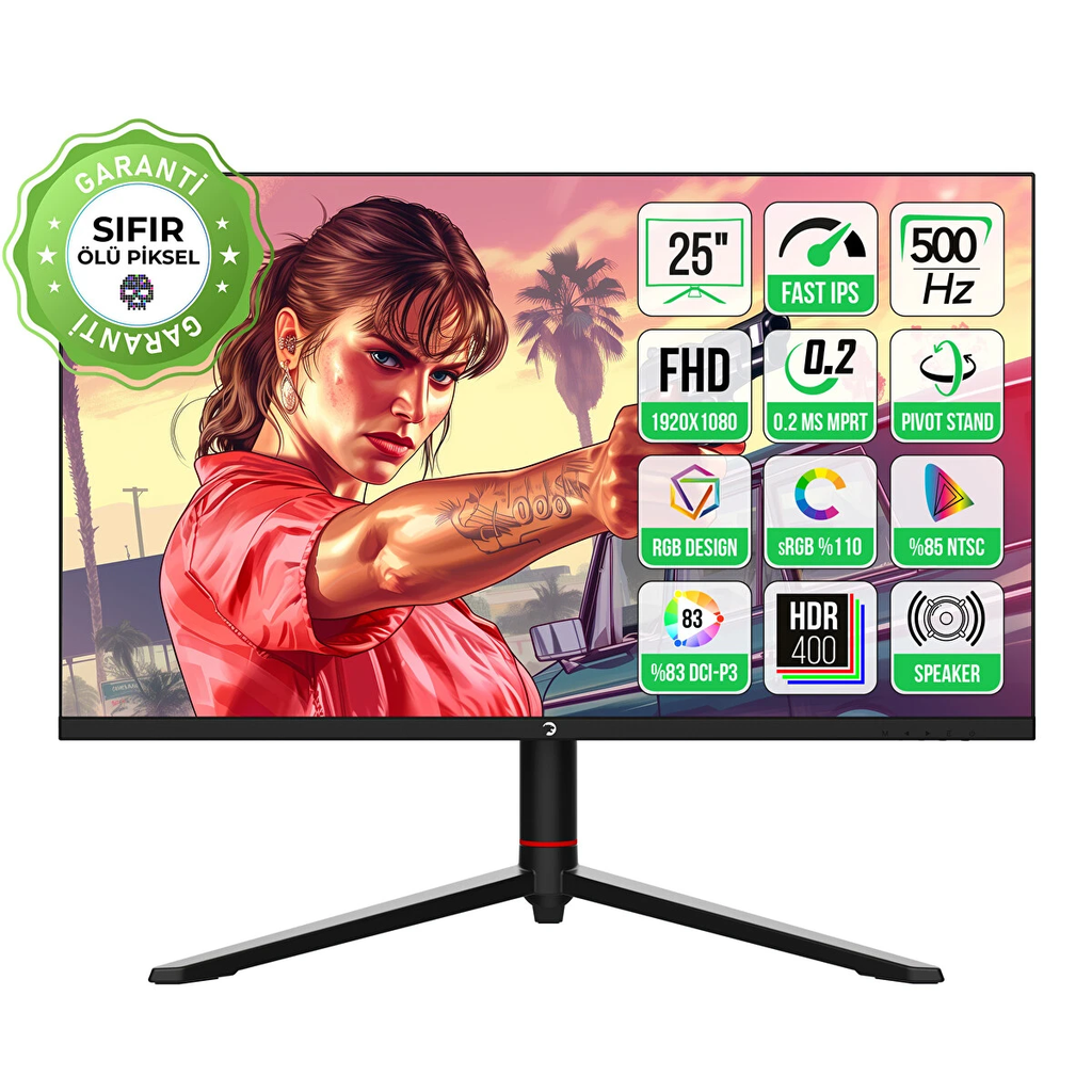GamePower 24.5" Scorp S10 RGB 500HZ 0.2MS FHD Flat PS Pivot HDR400 Speaker Oyuncu Monitör