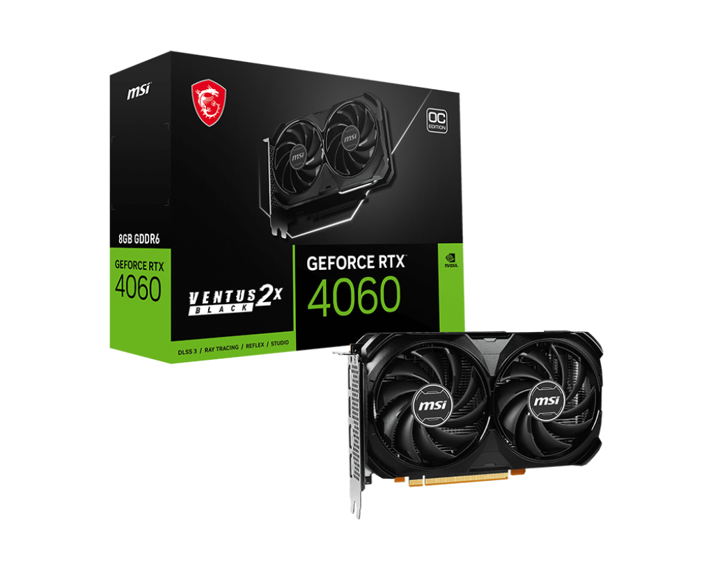 MSI GeForce RTX 4060 Ventus 2X Black 8G OC GDDR6 128Bit DX12 DLSS 3 Gaming Ekran Kartı
