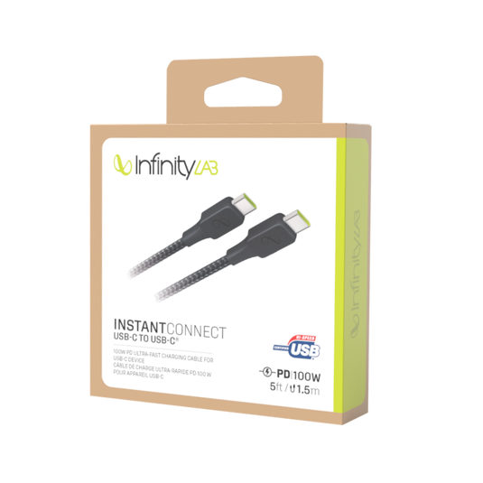 InfinityLab InstantConnect USB-C to USB-C - 100W PD 5 Feet Ultra Fast Charging Cable, Black