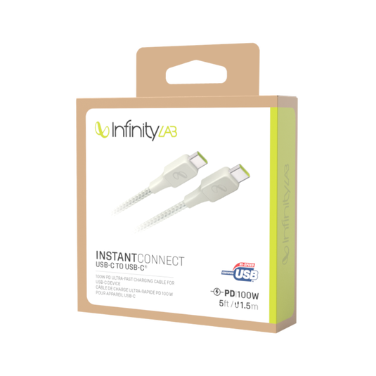 InfinityLab InstantConnect USB-C to USB-C - 100W PD 5 Feet Ultra Fast Charging Cable, White