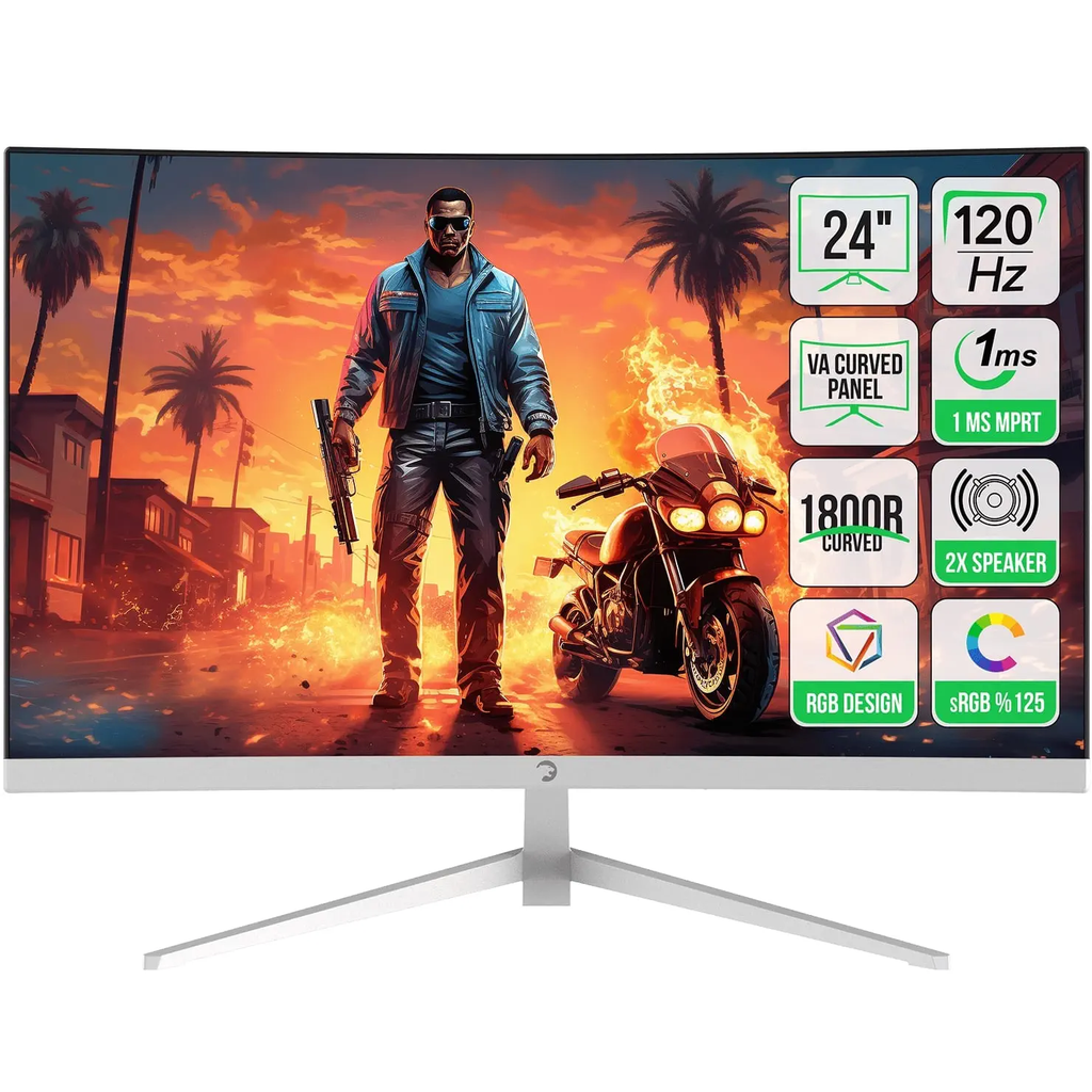 GamePower Vivid F10 24" Curved RGB 120Hz 1ms FHD Va Panel 2x2W Hoparlör Gaming Monitör, Beyaz