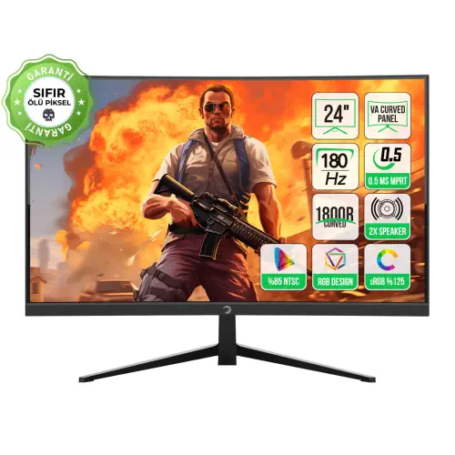 GamePower Vivid T40 24" Curved RGB 180Hz 0.5ms FHD Va Panel 2x2W Speaker Gaming Monitor, Black