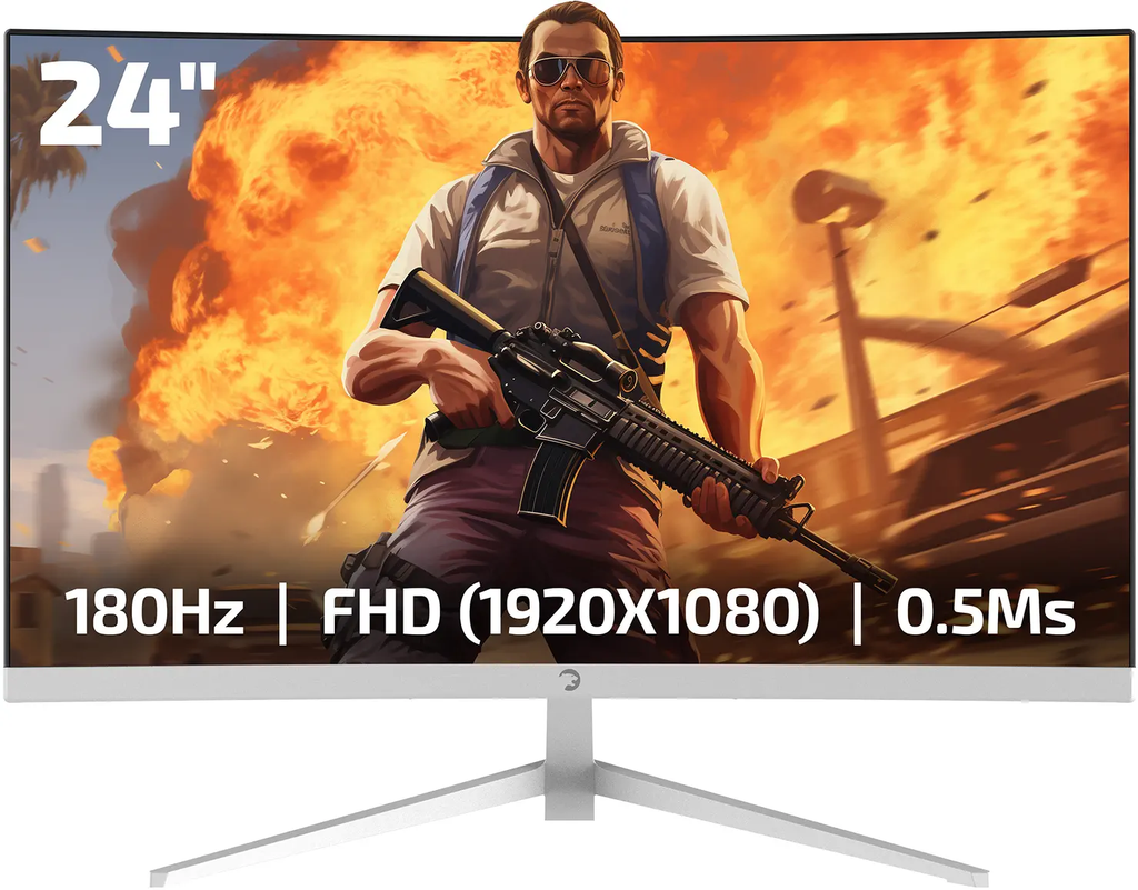 GamePower Vivid T40 24" Curved RGB 180Hz 0.5ms FHD Va Panel 2x2W Speaker Gaming Monitor, White