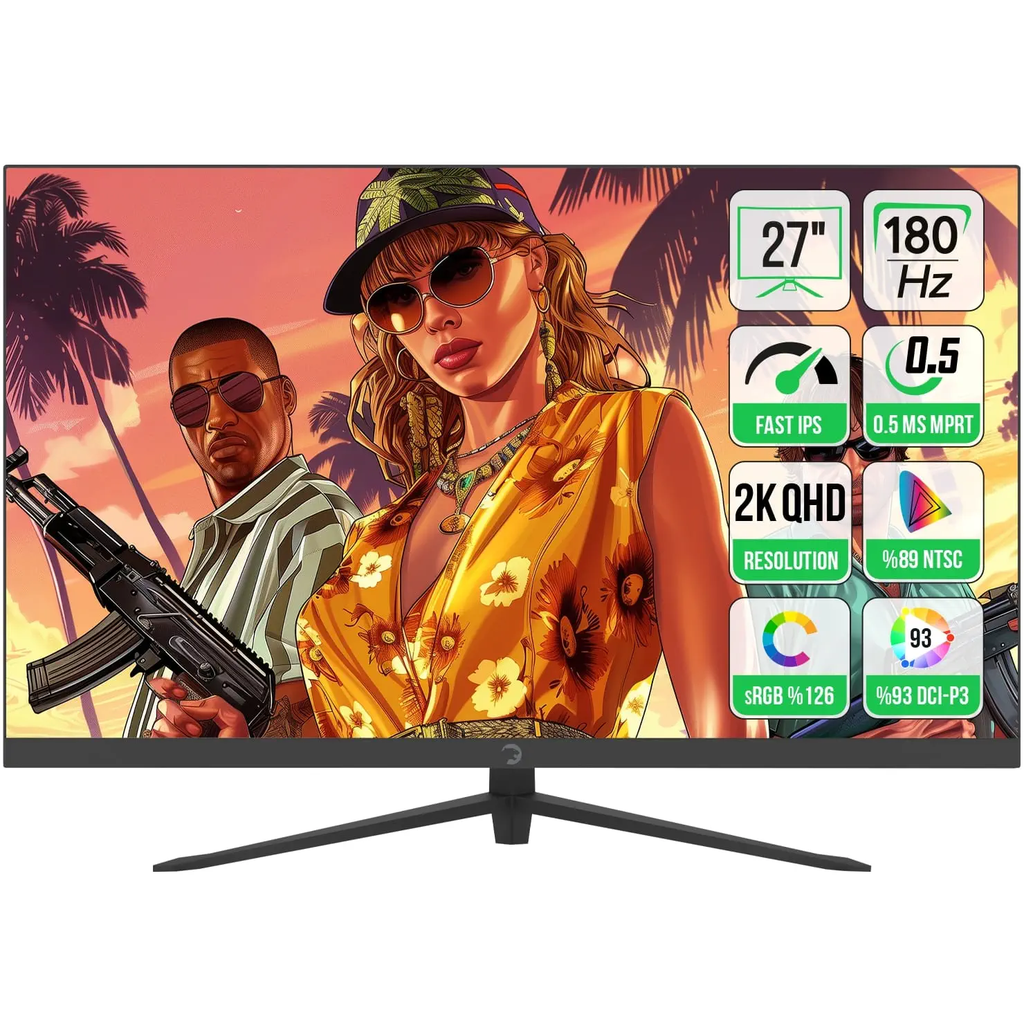 GamePower 27" Sonic T80 Series Flat Fast IPS 180HZ 0.5Ms QHD 2K Gaming Monitor