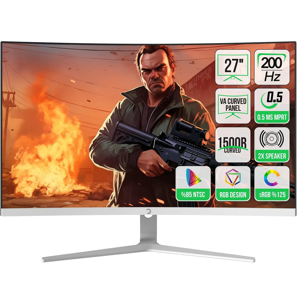 GamePower Vivid T50 27" 1500R Curved RGB 200Hz 0.5ms FHD 2x2W Speaker VA Gaming Monitör, Beyaz