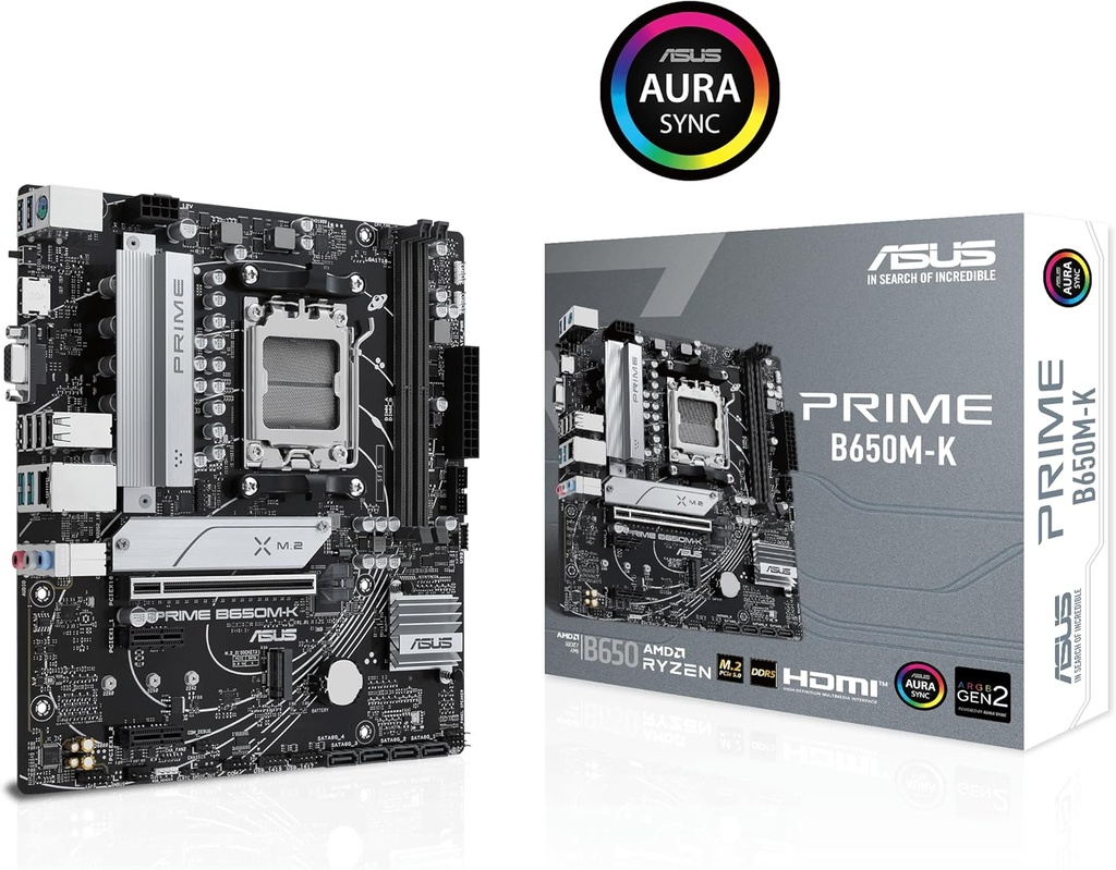 Asus Prime B650M-K AMD AM5 DDR5 6400 Micro 2xM2 Aura RGB ATX Motherboard