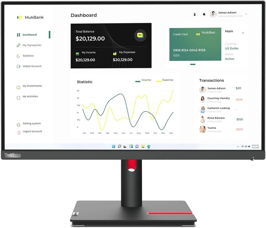 Lenovo ThinkVision P24h-30 23.8" Screen 60Hz 4ms HDMI VGA DP Type-C RJ45 IPS Monitor