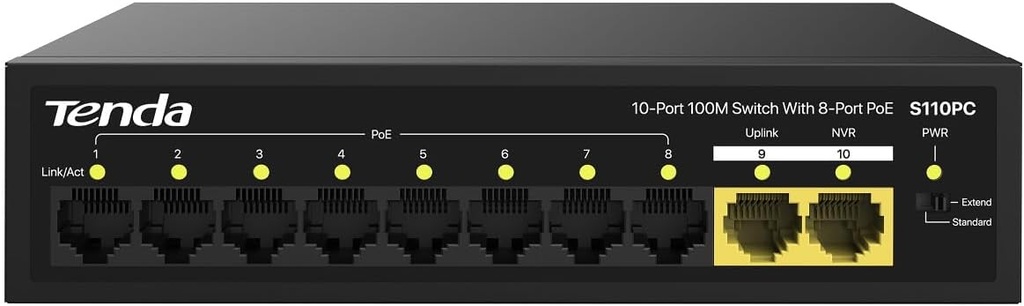 Tenda 10 Port 8 Port PoE+ 10-100 Mbps 2 Port Uplink Steel Case Switch
