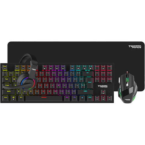 Twisted Minds TM-FUSION-XI 4-in-1 Gaming Bundle Keyboard, DPI Mouse, Static Headset and Mousepad