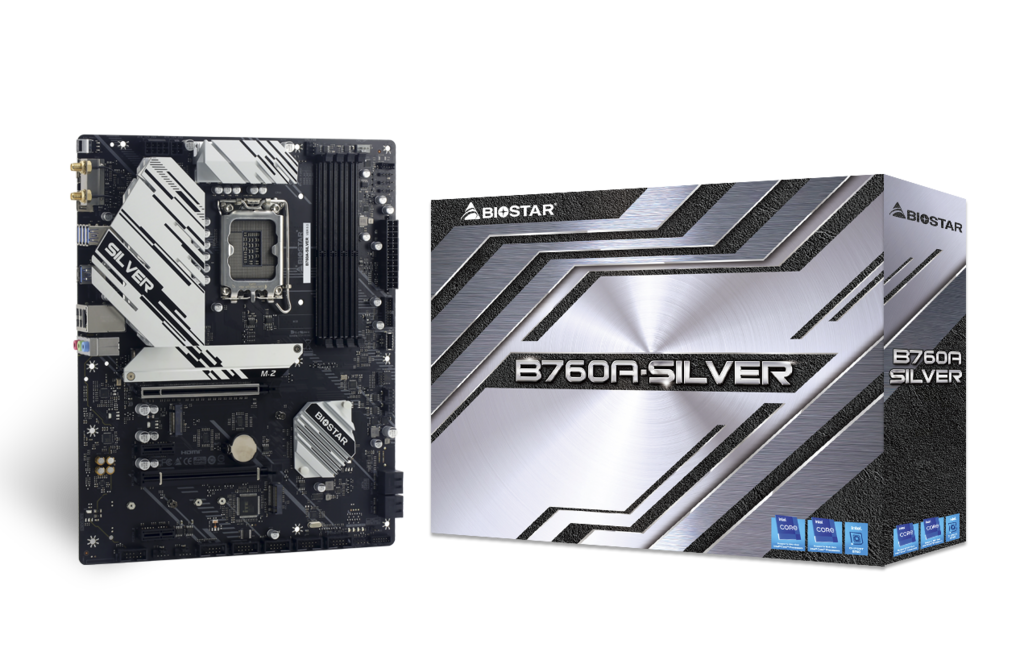Biostar B760A Silver Intel LGA1700 DDR5 2.5 GbE LAN USB 3.2 Gen2 Type C ATX Motherboard