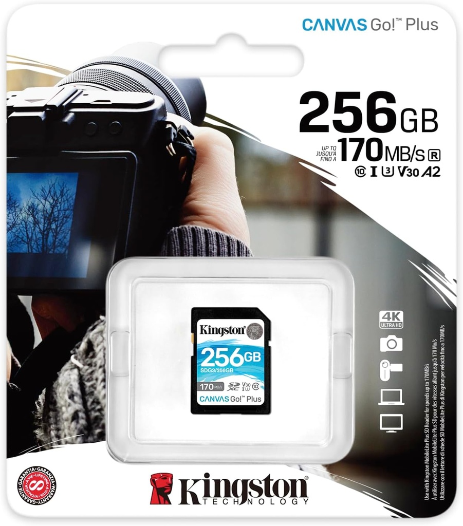 Kingston Canvas Go Plus SDG3/256GB Class 10 UHS-I U3 V30 256 GB Hafıza Kartı