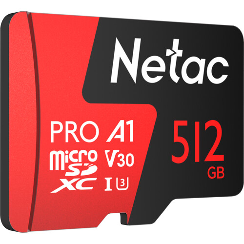 Netac 512GB P500 Extreme Pro V30/A1/C10 microSDXC Memory Card with SD Adapter