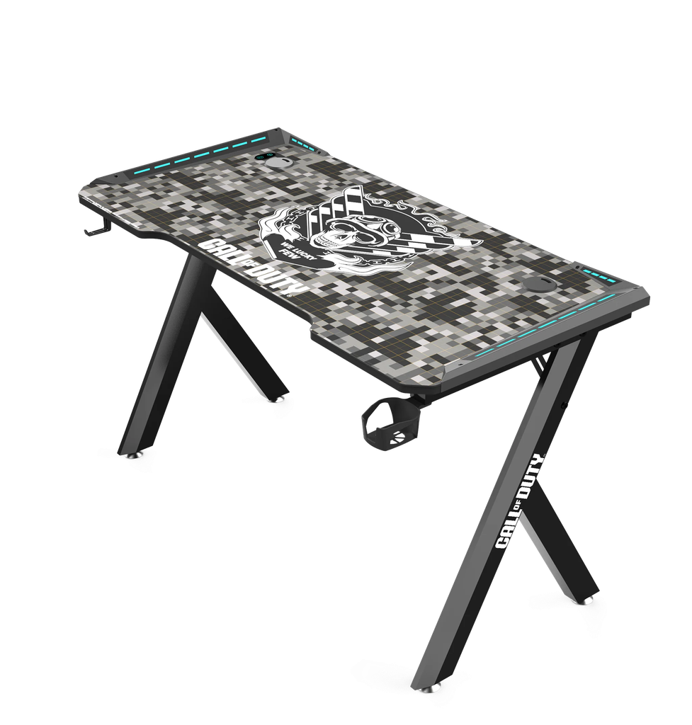 GameOn Call Of Duty Hawksbill Series 120×60×72 RGB Flowing Light Gaming Desk, Black/Grey