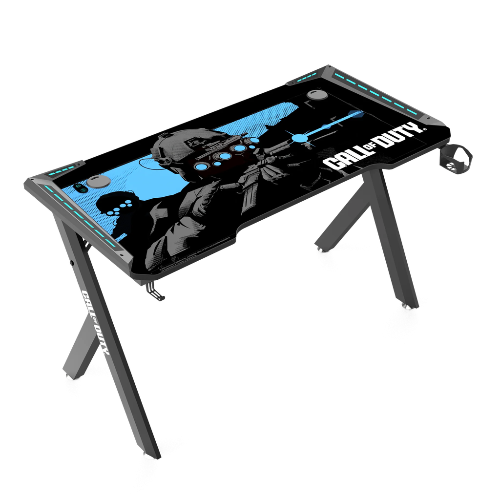 GameOn Call Of Duty Hawksbill Series 120×60×72 RGB Flowing Light Gaming Desk, Black/Blue