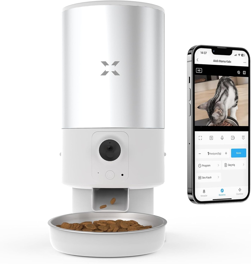 Xenon Smart X8605 Akıllı Çelik Kedi Köpek Mama Kabı Wi-Fi Uzaktan Sesli ve Kamera Kontrollü