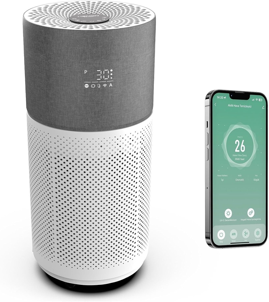 Xenon Smart X7420_M0 Air Purifier Uygulama Denetimli 70m2 Etkili Akıllı Hava Temizleme Cihazı, Gri