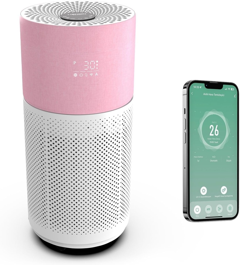 Xenon Smart X7420_M1 Air Purifier Uygulama Denetimli 70m2 Etkili Akıllı Hava Temizleme Cihazı, Pembe