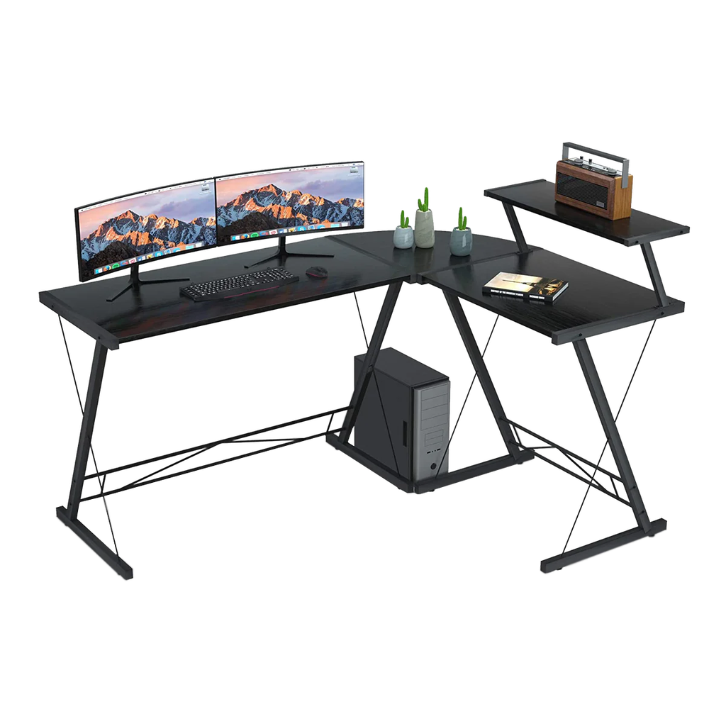 GameOn Slayer II XL Series Adjustable 3-in-1 L-Shaped Gaming Desk, Black