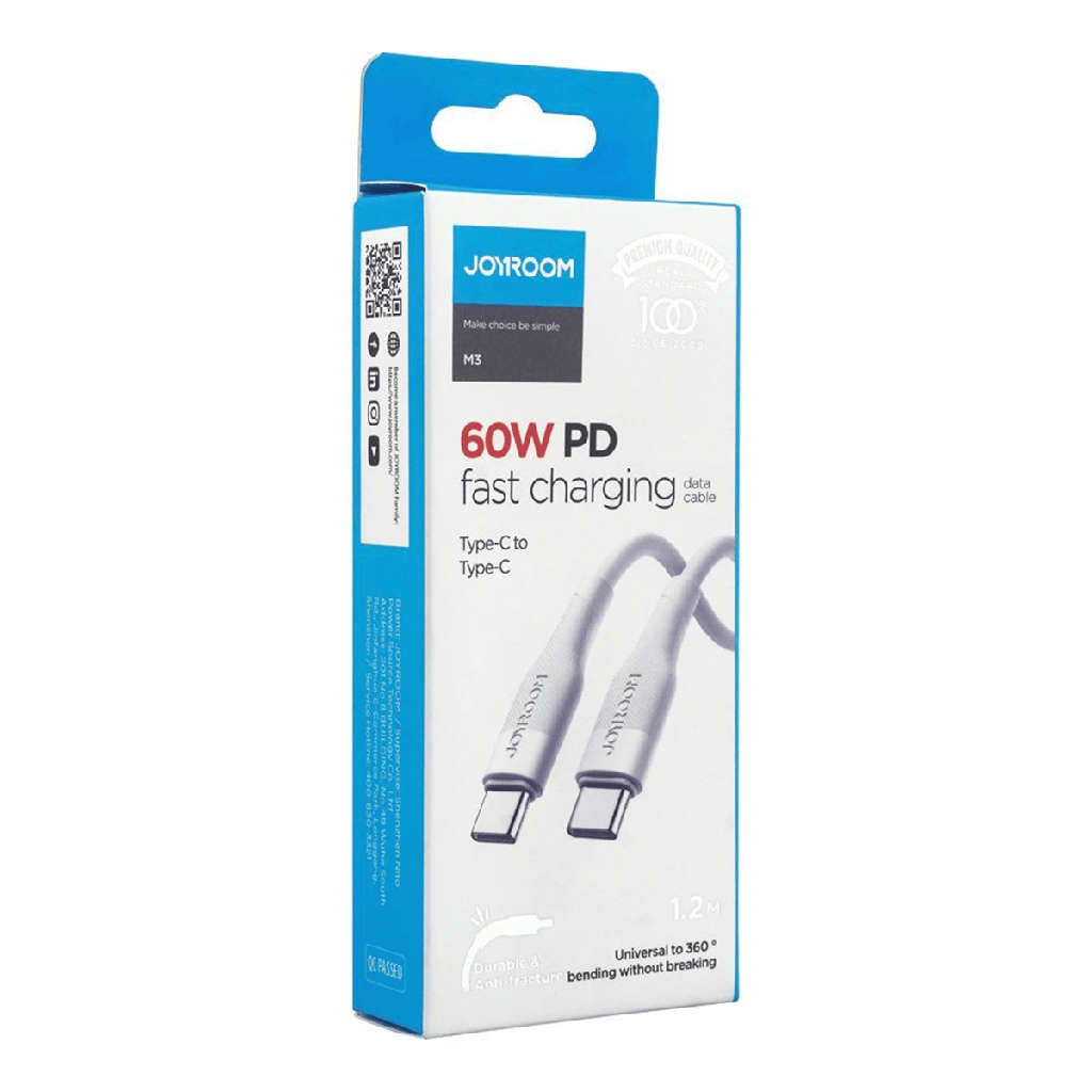 Joyroom M3 Type C to Type C 60W 1.2m Fast Charging Cable, White
