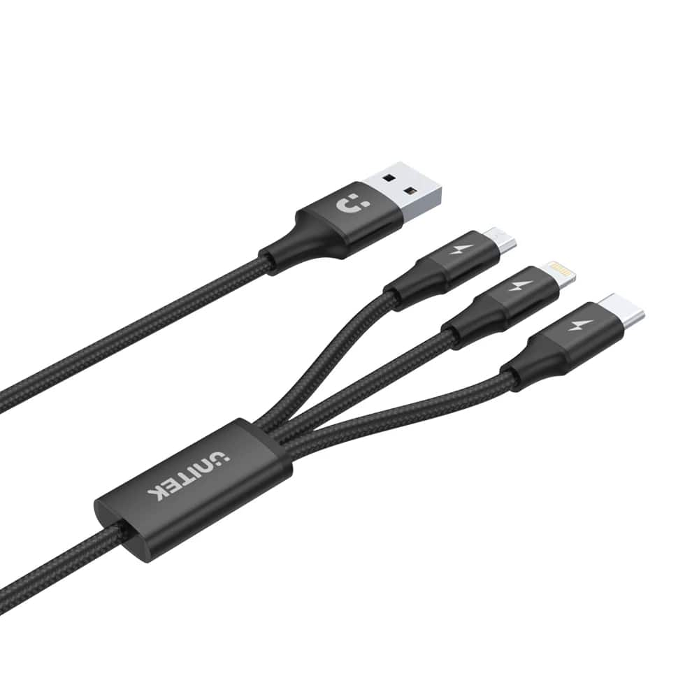 Unitek C14049BK USB-A to 3in1 Hızlı Şarj Destekli 2.4A 1.2Mt Çoklu Şarj Kablosu E-Marker