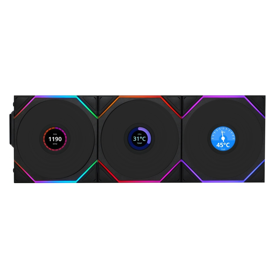 Lian Li G99.12TLLCD1W3B.00 Uni Fan TL Wireless LCD 3x120mm Case Fan, Black