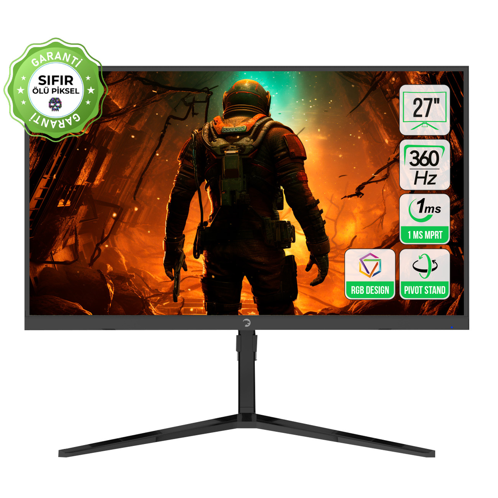 GamePower Rapid 27" 1ms 360Hz Flat Fast IPS FHD RGB Pivot Speaker Gaming Monitor